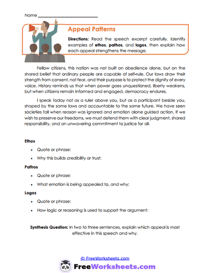 Appeal Patterns Worksheet