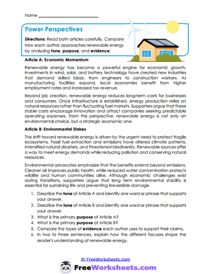 Power Perspectives Worksheet