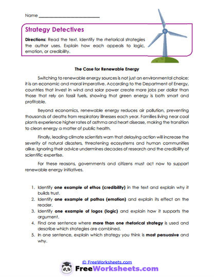 Strategy Detectives Worksheet