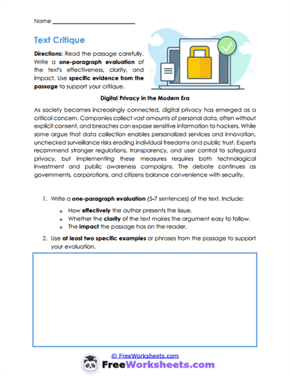 Text Critique Worksheet