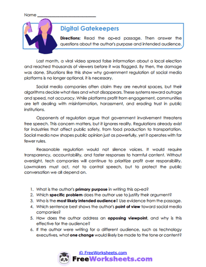 Digital Gatekeepers Worksheet