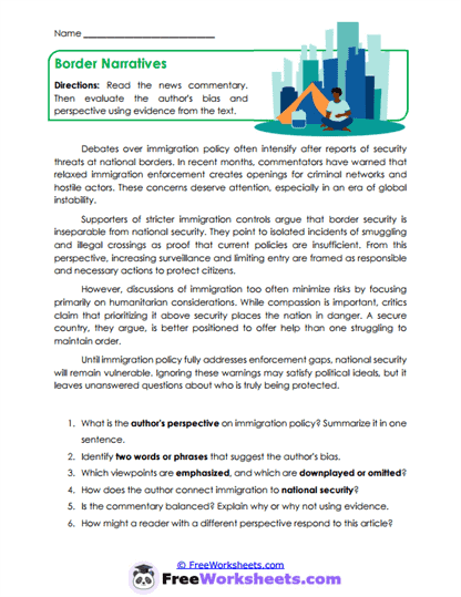 Border Narratives Worksheet