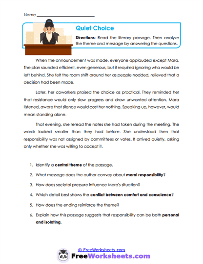 Quiet Choice Worksheet