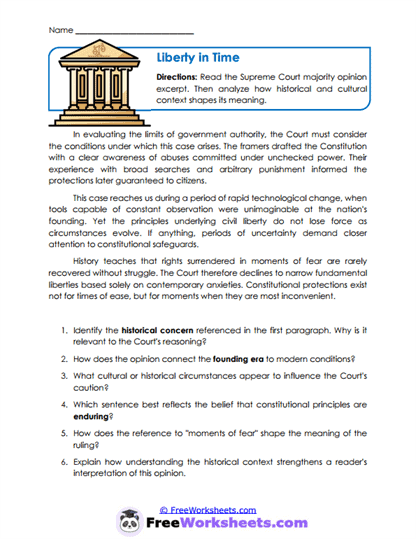 Liberty in Time Worksheet