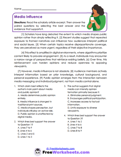 Media Influence Worksheet