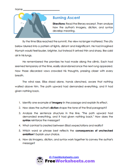 Burning Ascent Worksheet