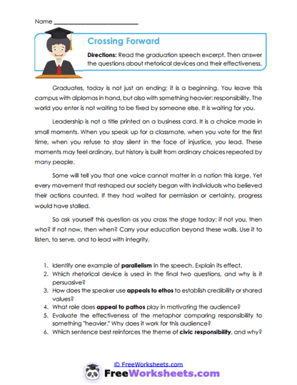 Crossing Forward Worksheet