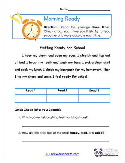 Morning Ready Worksheet