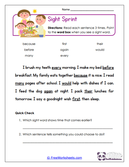 Sight Sprint Worksheet