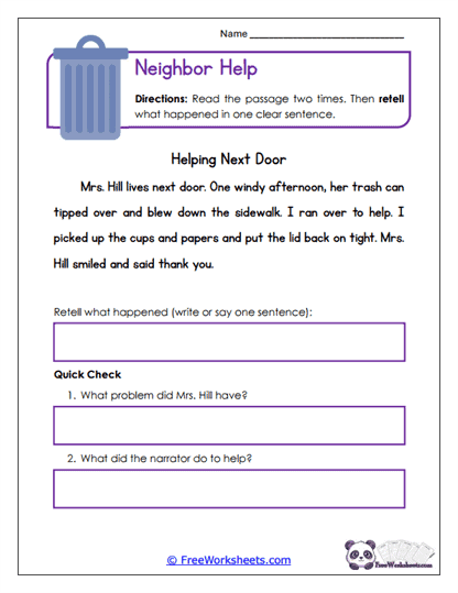 Neighbor Help Worksheet