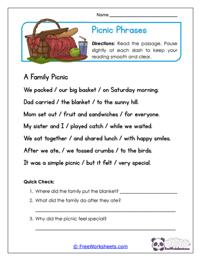 Picnic Phrases Worksheet
