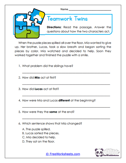 Teamwork Twins Worksheet