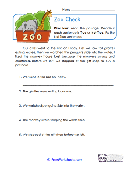 Zoo Check Worksheet