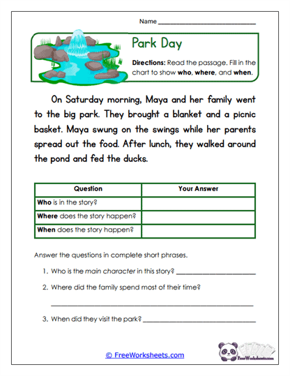 Park Day Worksheet