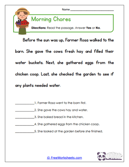 Morning Chores Worksheet