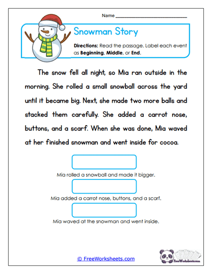 Snowman Story Worksheet