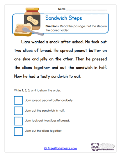 Sandwich Steps Worksheet