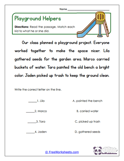 Playground Helpers Worksheet