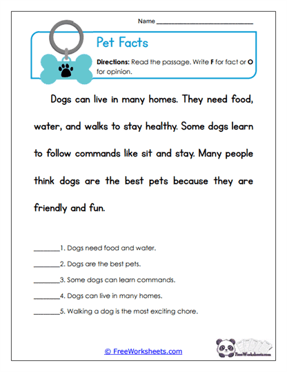 Pet Facts Worksheet