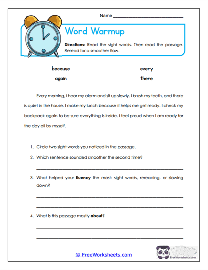 Word Warmup Worksheet