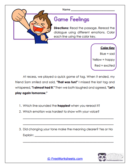 Game Feelings Worksheet