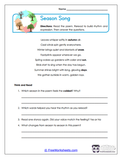 Season Song Worksheet