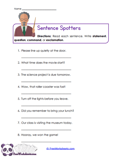 Sentence Exercse Sentence Type Sort Worksheet - FreeWorksheets.com