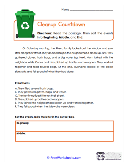 Cleanup Countdown Worksheet