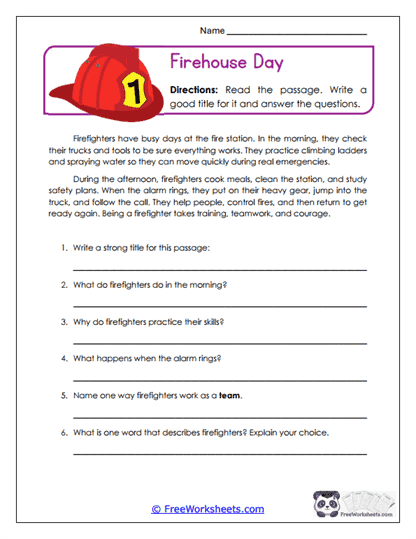Firehouse Day Worksheet