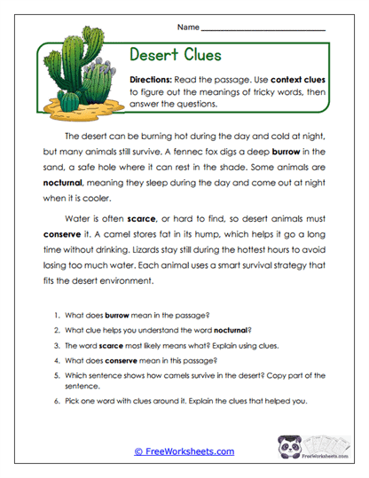 Desert Clues Worksheet
