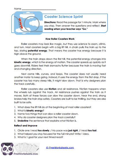 Coaster Science Sprint Worksheet