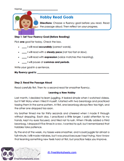 Hobby Read Goals Worksheet
