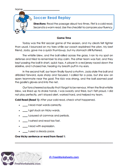Soccer Read Replay Worksheet