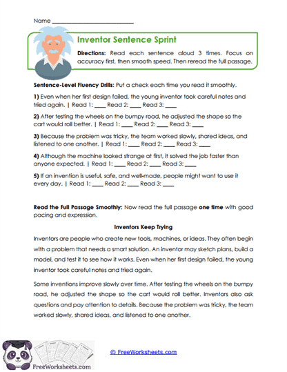 Inventor Sentence Sprint Worksheet
