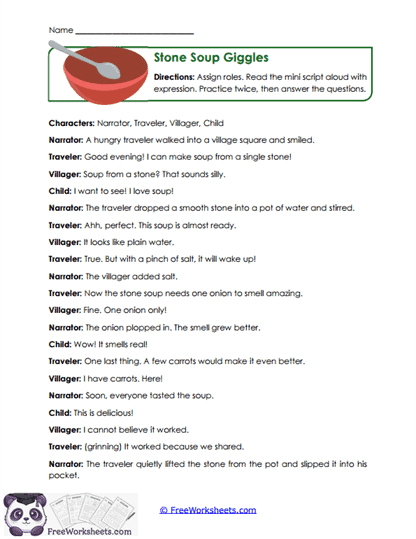 Stone Soup Giggles Worksheet