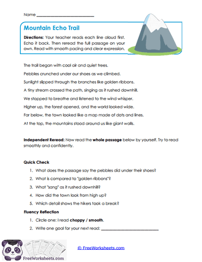 Mountain Echo Trail Worksheet