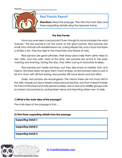 Red Panda Report Worksheet