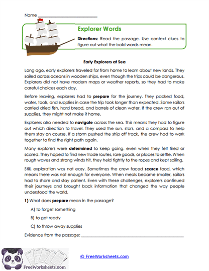 Explorer Words Worksheet