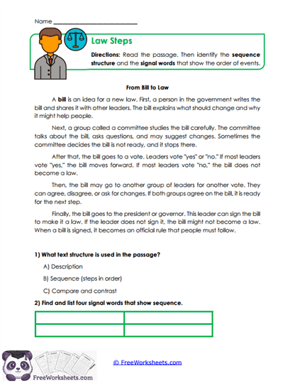 Law Steps Worksheet