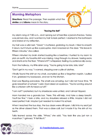 Morning Metaphors Worksheet