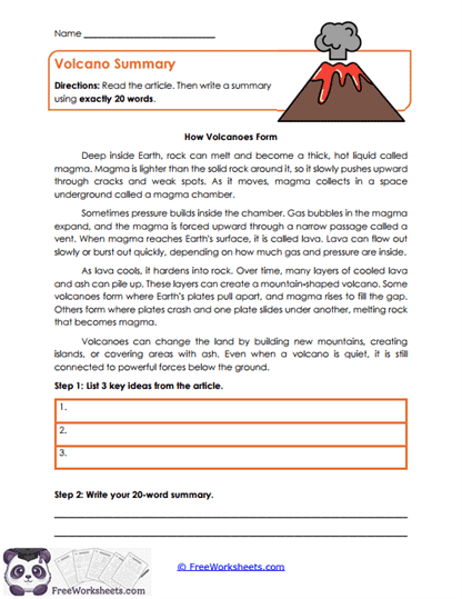 Volcano Summary Worksheet