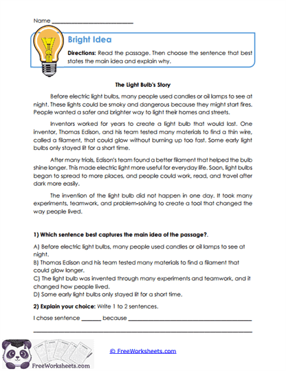 Grade 4 Reading Comp Worksheets | Comprehension & Evidence