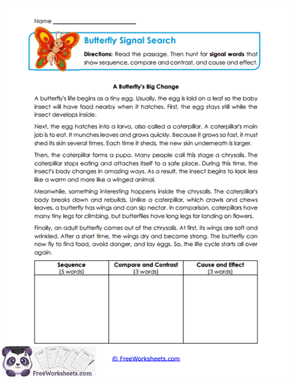 Butterfly Signal Search Worksheet