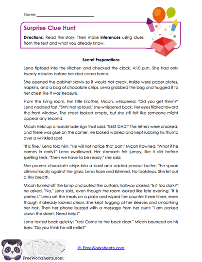 Surprise Clue Hunt Worksheet