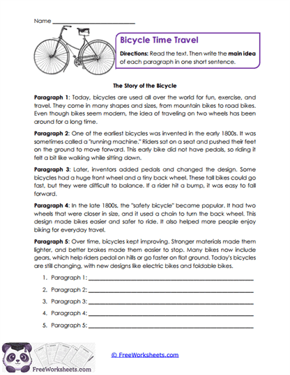 Bicycle Time Travel Worksheet