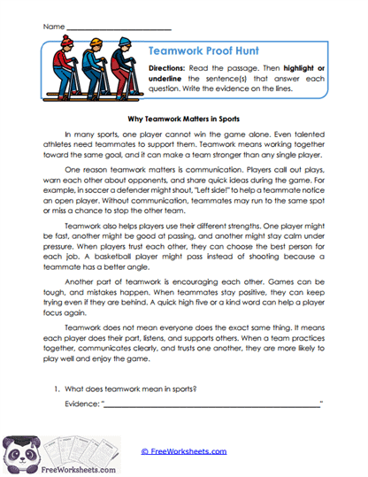 Teamwork Proof Hunt Worksheet