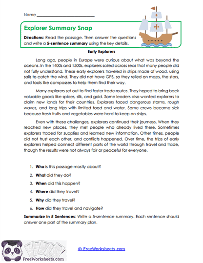 Explorer Summary Snap Worksheet