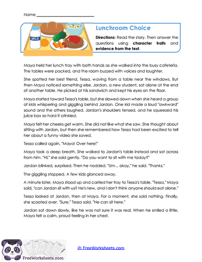 Lunchroom Choice Worksheet