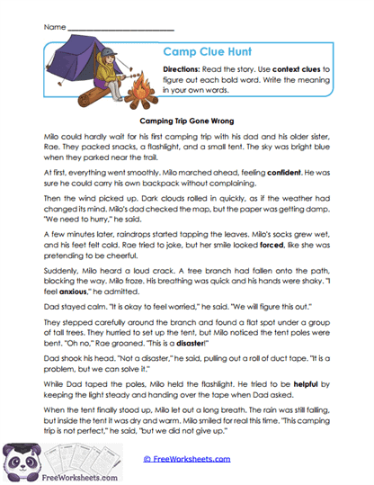 Camp Clue Hunt Worksheet