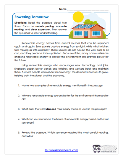 Powering Tomorrow Worksheet